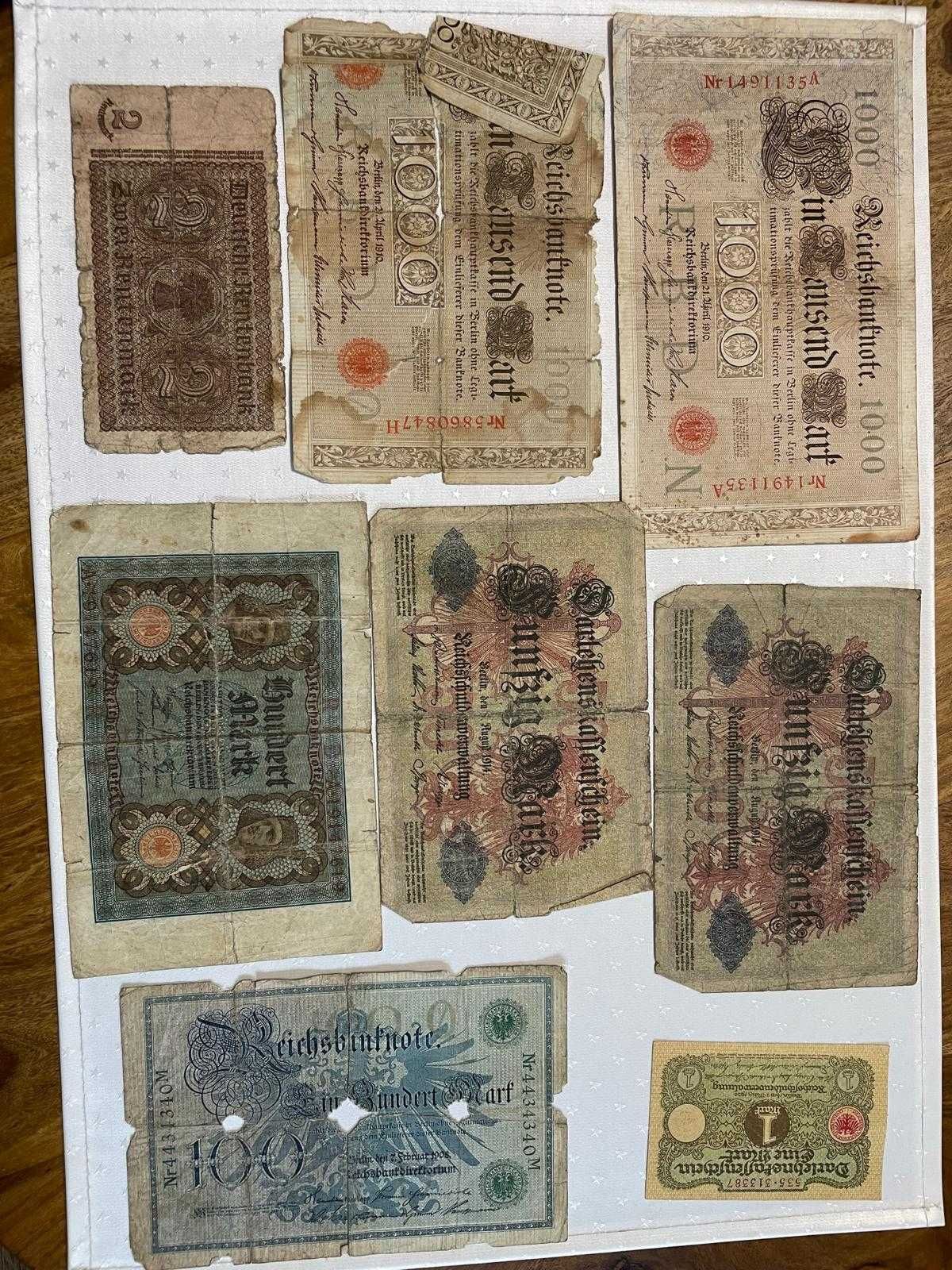 Zestaw banknotów niemieckich marek 1 10 100 marek stare