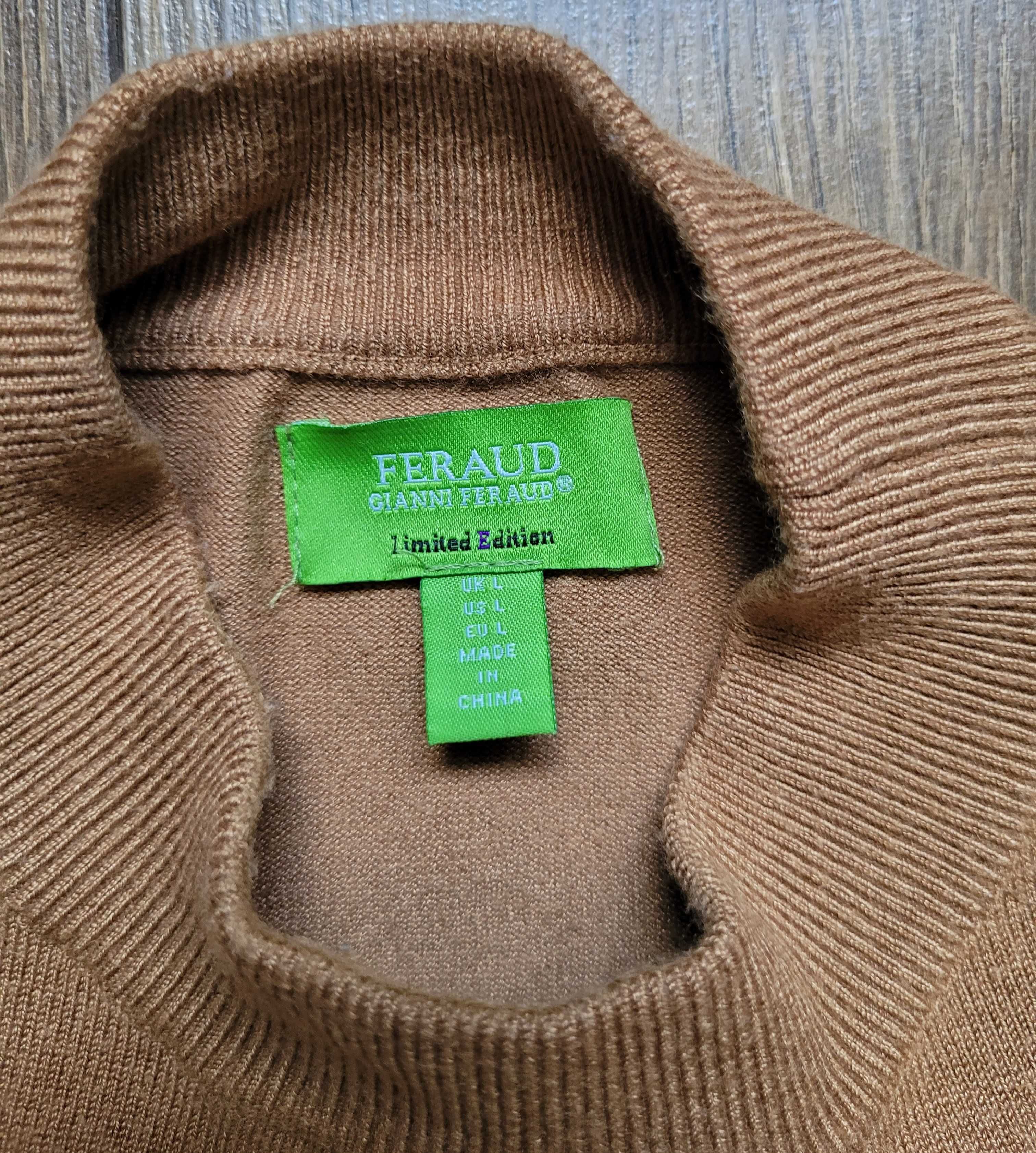 męski sweter Gianni Feraud 70% wiskoza L camel wielbłądzi jasny brąz