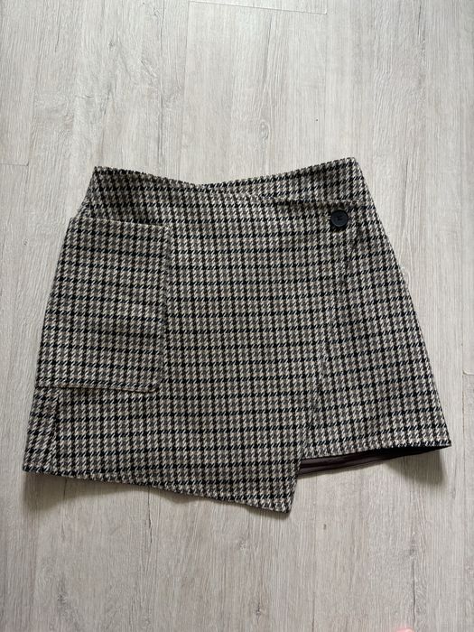 Вовняна осіння спідниця h&m клітинка бленд шерстяная юбка