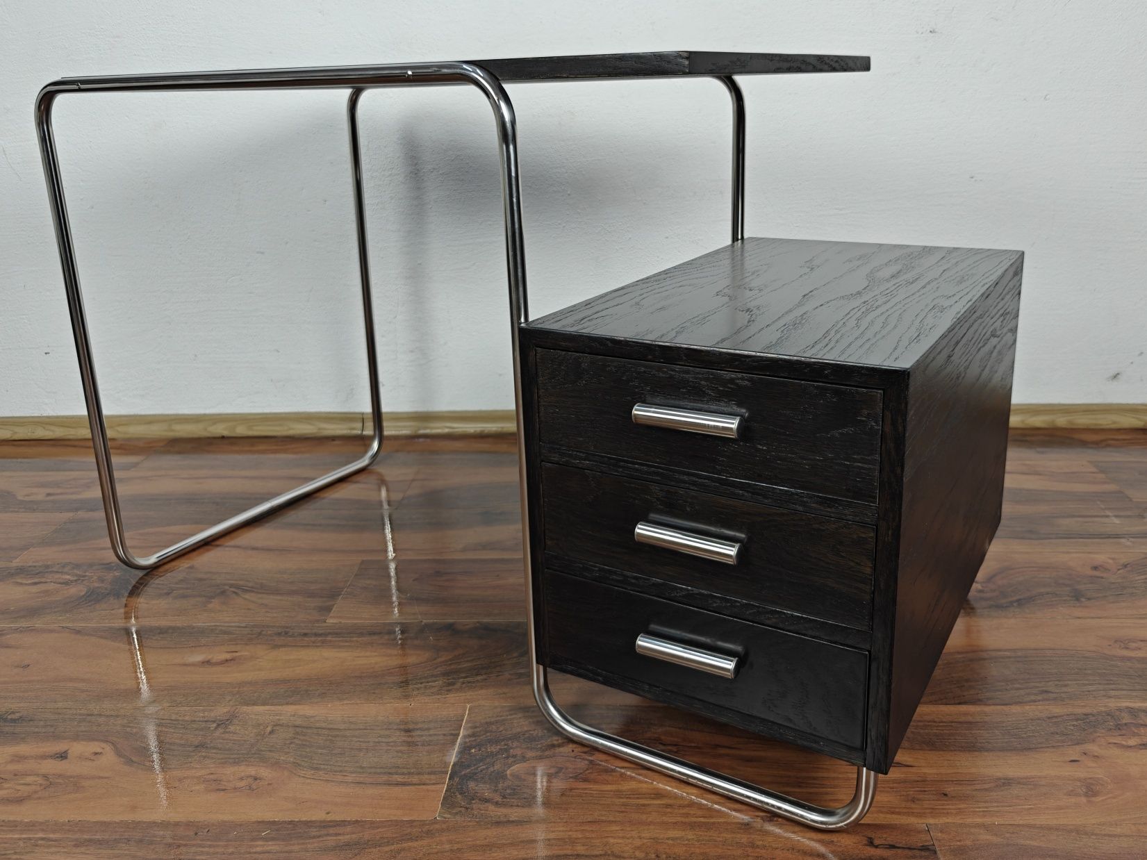 Biurko czarne chrom dąb Bauhaus Art Deco