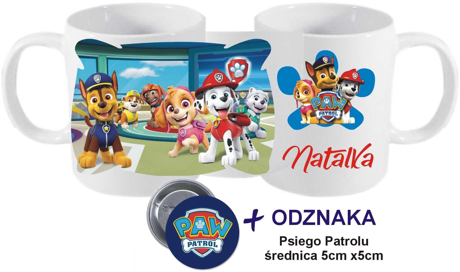 Psi Patrol Paw Kubek z imieniem dziecka + odznaka Mikołaj