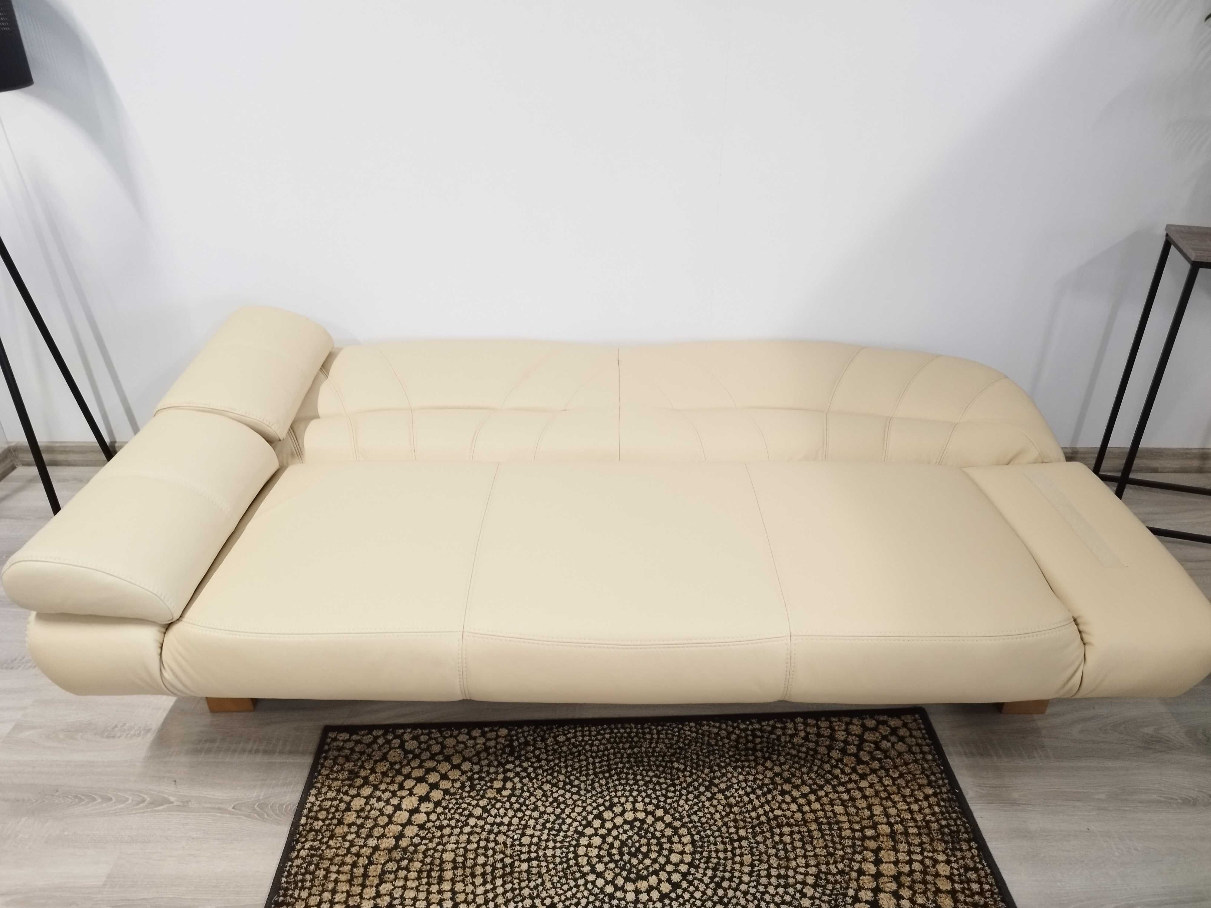 Kanapa wersalka sofa + dwa fotele, naturalna skóra