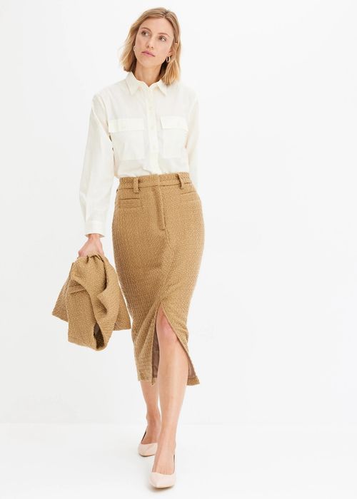 B.P.C spódnica ołówkowa brązowa boucle midi 54.