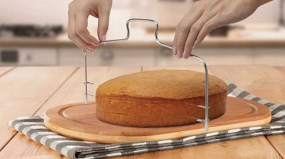 Nóż strunowy do cięcia ciasta tortu biszkoptu podwójny