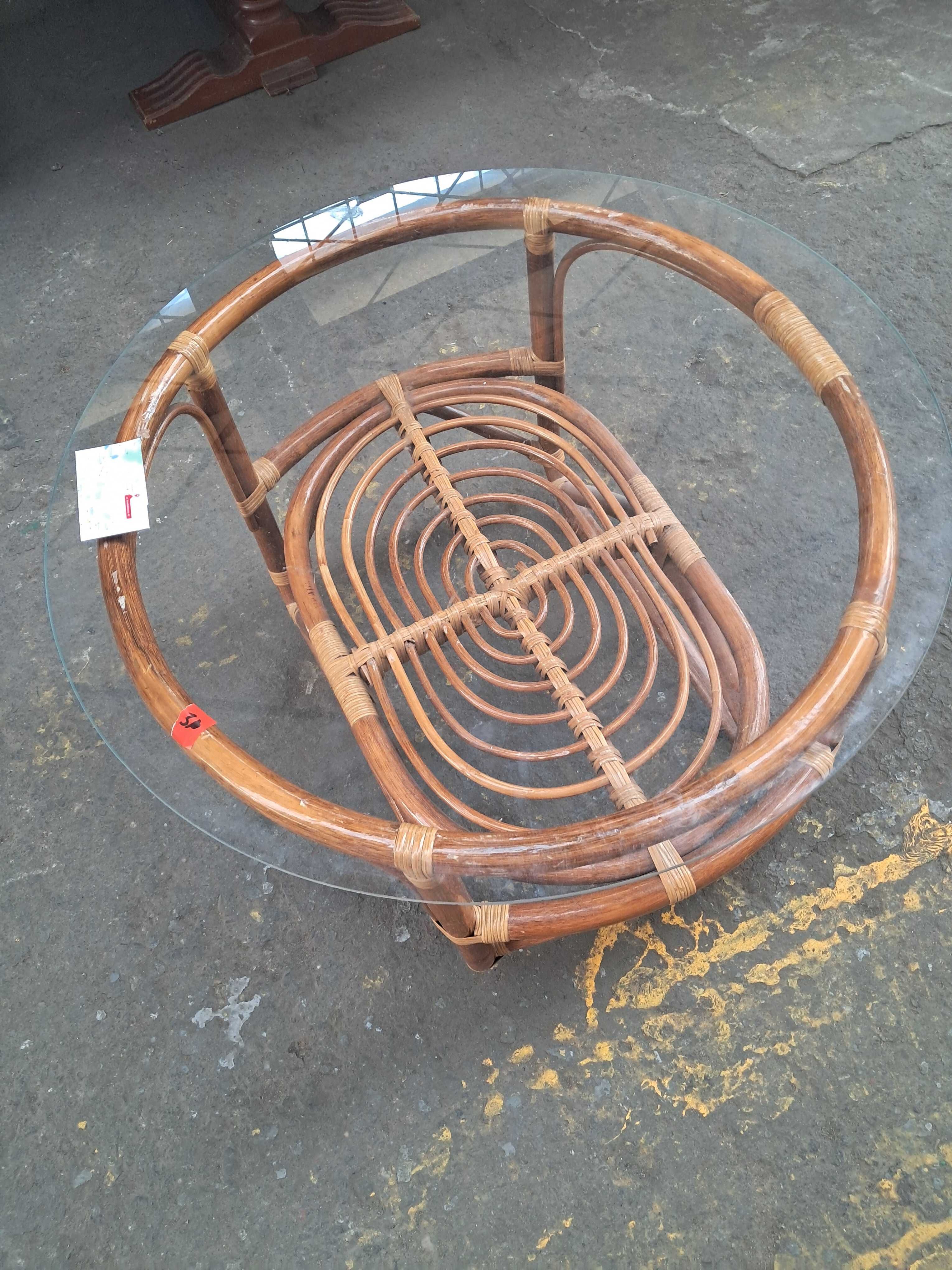 Stolik kawowy ,rattan,szkło