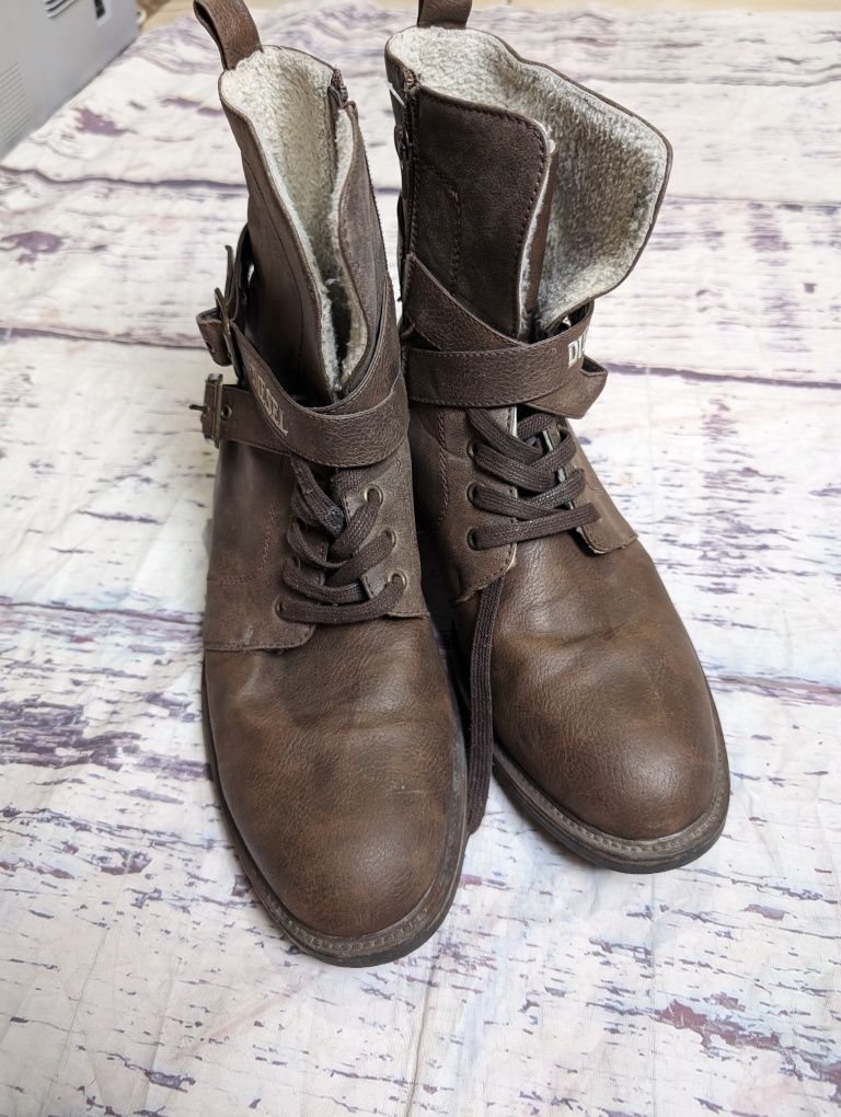 Brązowe Buty skórzane diesel vintage kozaki botki