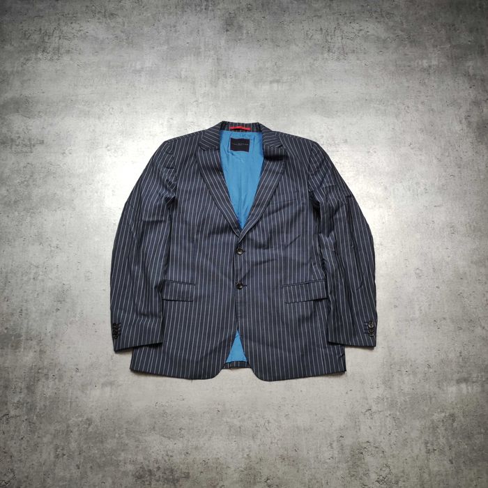 MĘSKA Elegancka PREMIUM Marynarka Paski Granat Tommy Hilfiger Wełna