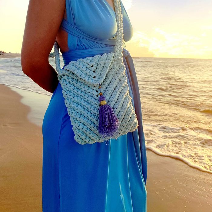 Niebieska torebka listonoszka bawełniana handmade