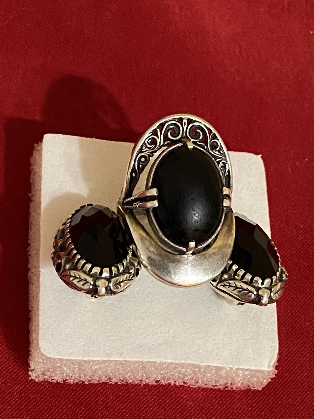 Серебряные  серьги кольцо чёрный агат серебро сережки каблучкв срібна