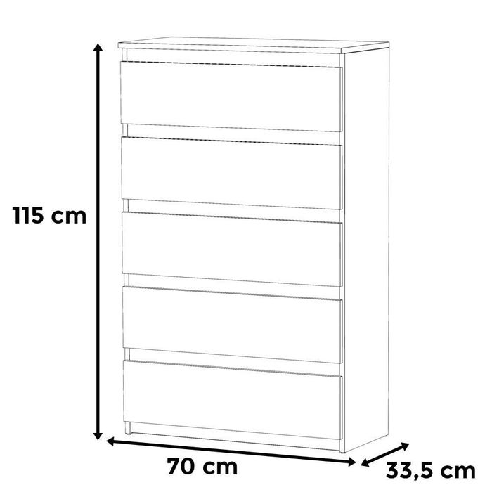 Komoda Wysoka Nowoczesna Do Salonu 70cm Szafka Młodzieżowa 5 Szuflad