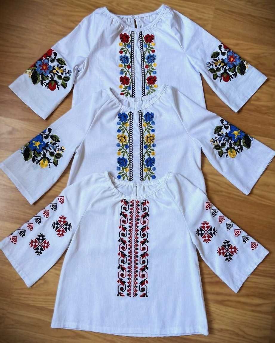 Вишиванка для дівчинки дитяча білий льон Рукав 3/4 святкова в школу