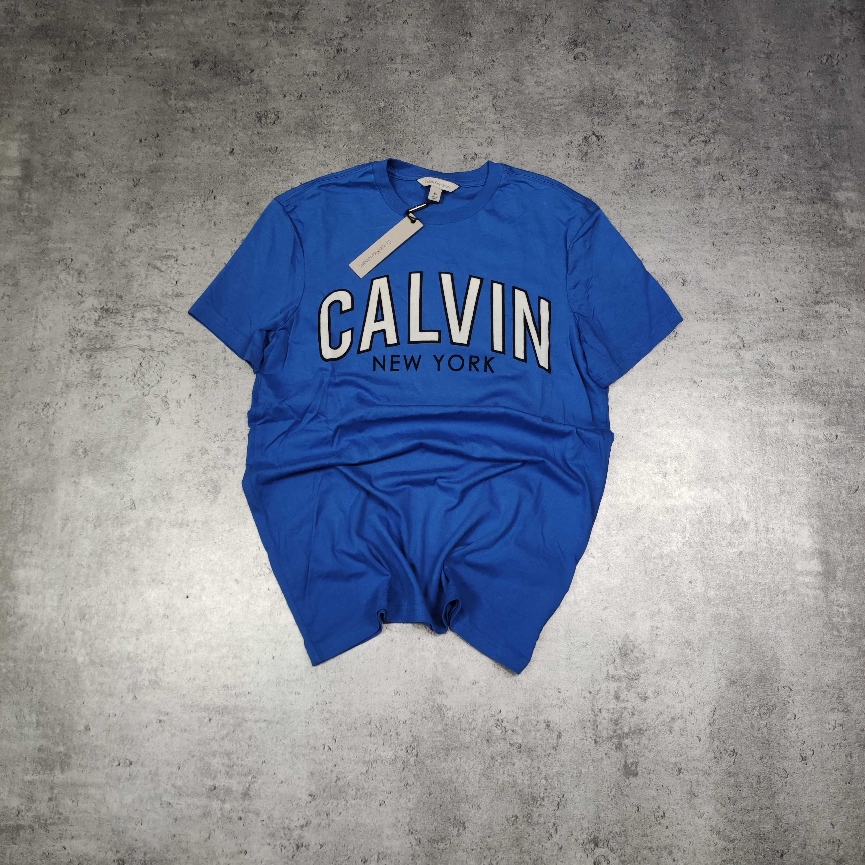 MĘSKA NOWA Koszulka Premium Niebieska Metka Duże Logo Calvin Klein