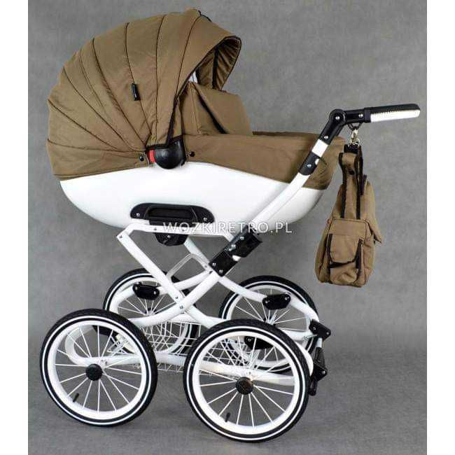Wózek Retro 3 w 1 brązowy,  spacerówka, gondola, fotelik samochodowy