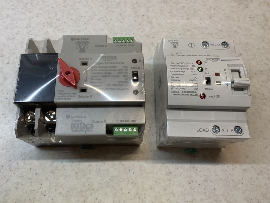 Автомат ввод резерва перемикач АВР 2P 63A фаз генератор 63а Tomzn