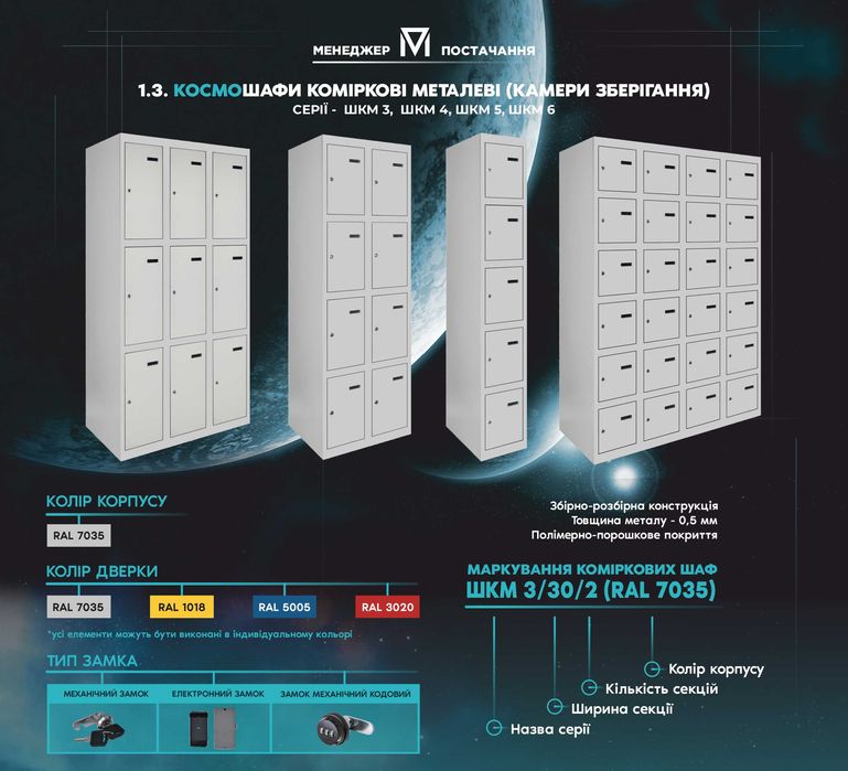 Металеві шафи (для одягу, камери зберігання)