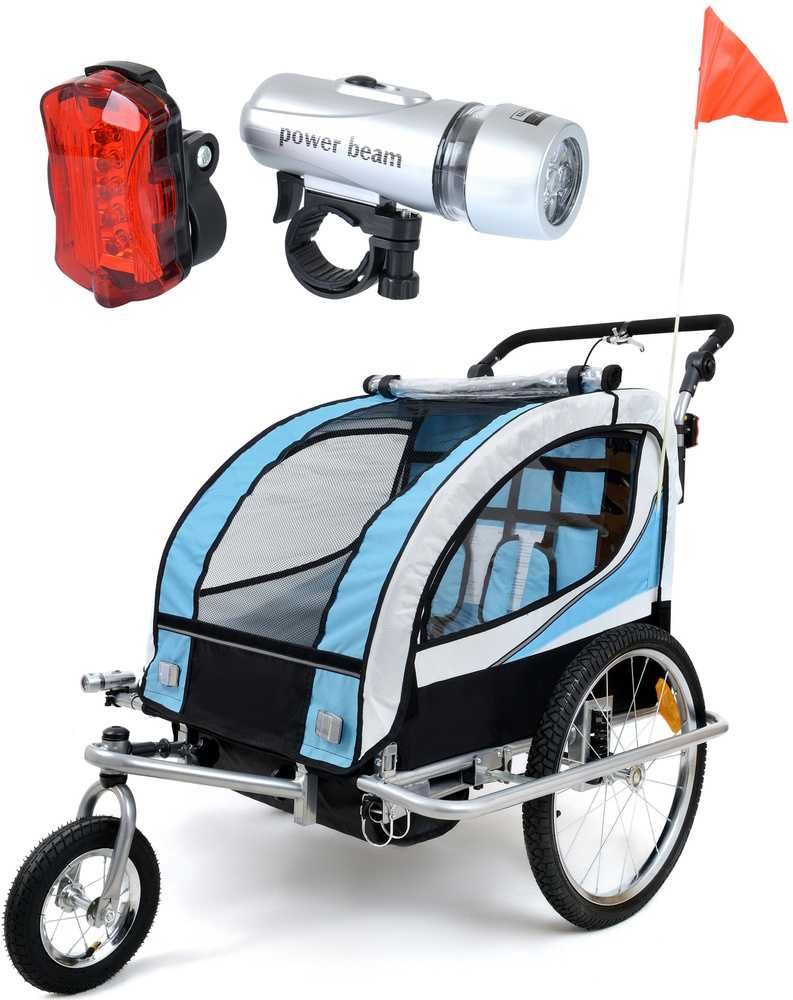 Przyczepka Rowerowa + Amortyzator 3w1+OŚWIETLENIE LED 2-osobowa+JOGGER