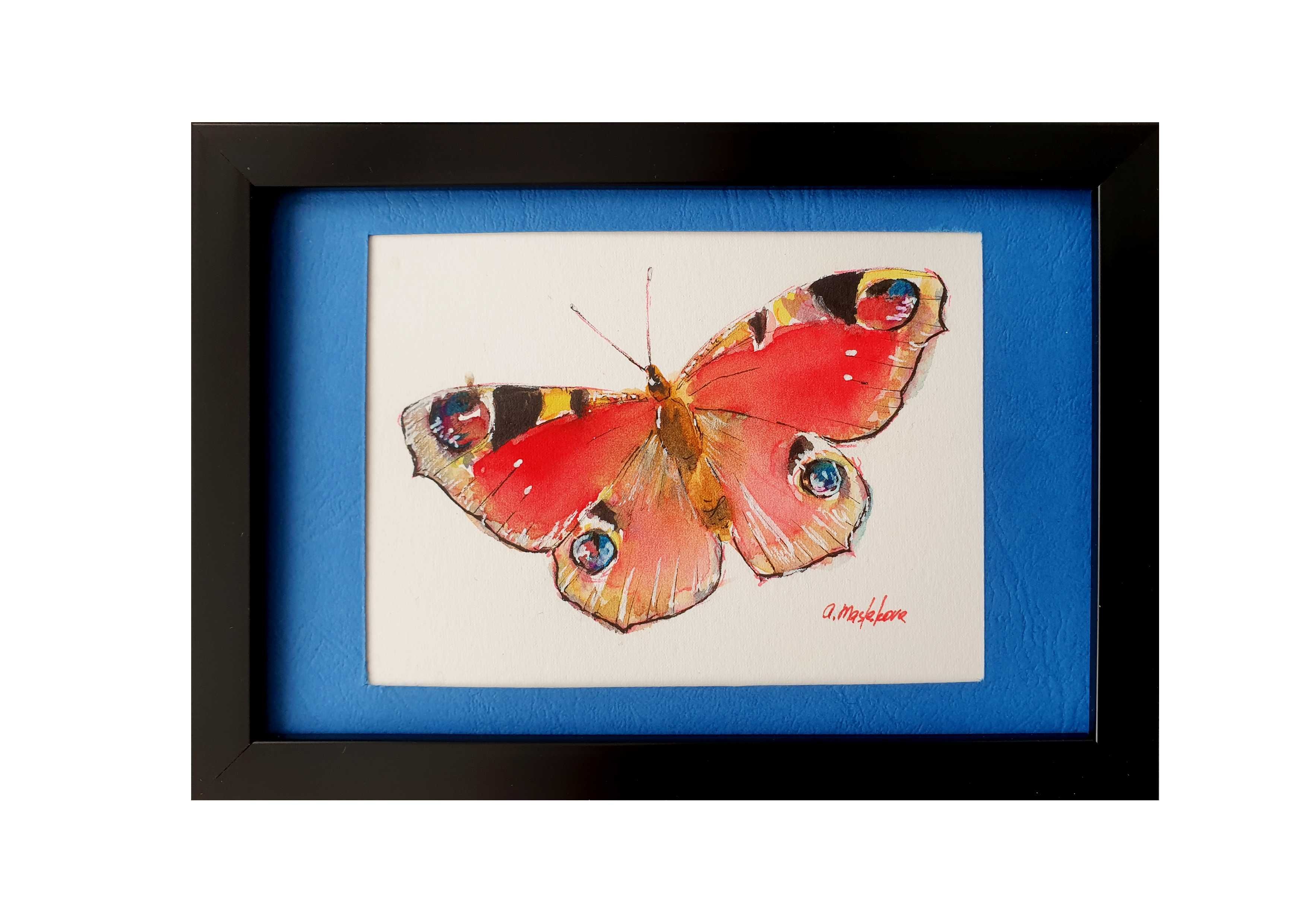 Obraz motyle owady Akwarela ręcznie malowana "Motyl" +rama