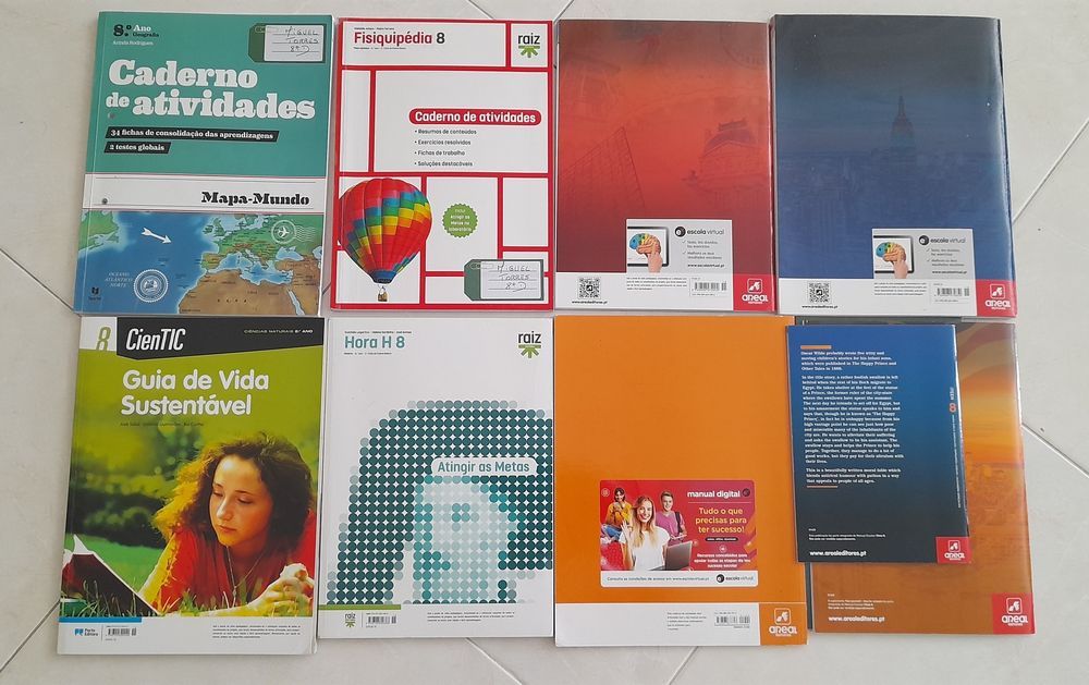 Livros escolares usados de fichas do 8°ano