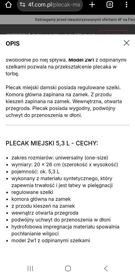 Plecak 4 f nowy 2 w 1