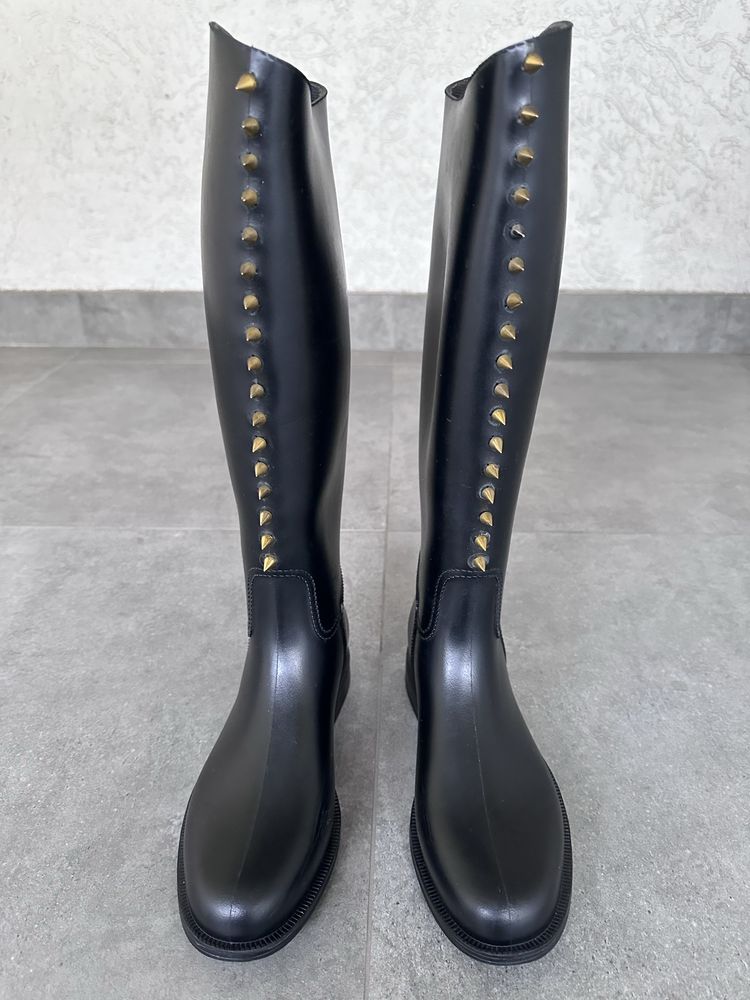 Czarne kalosze oficerki z ćwiekami rozm. 38, fason a’la Hunter Wellies