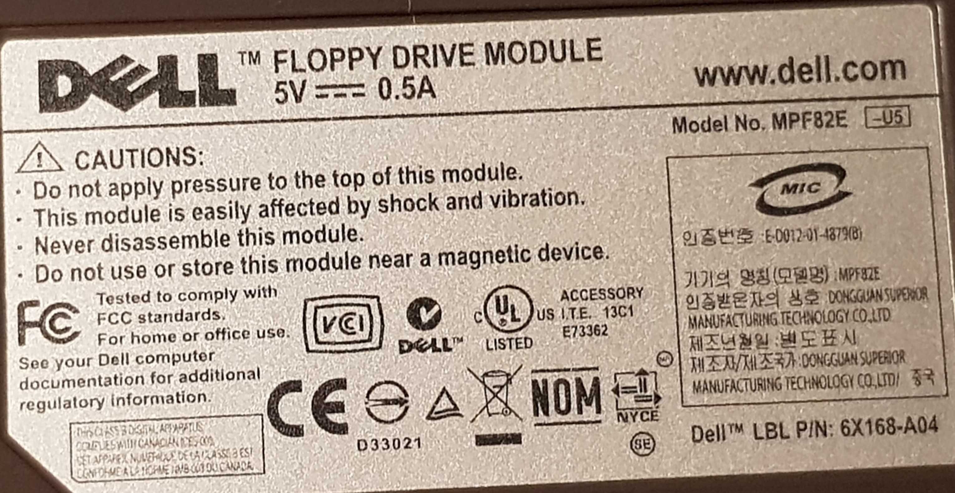 Leitor disquetes Dell 6X168-A04 model MPF82E (0Y6933)