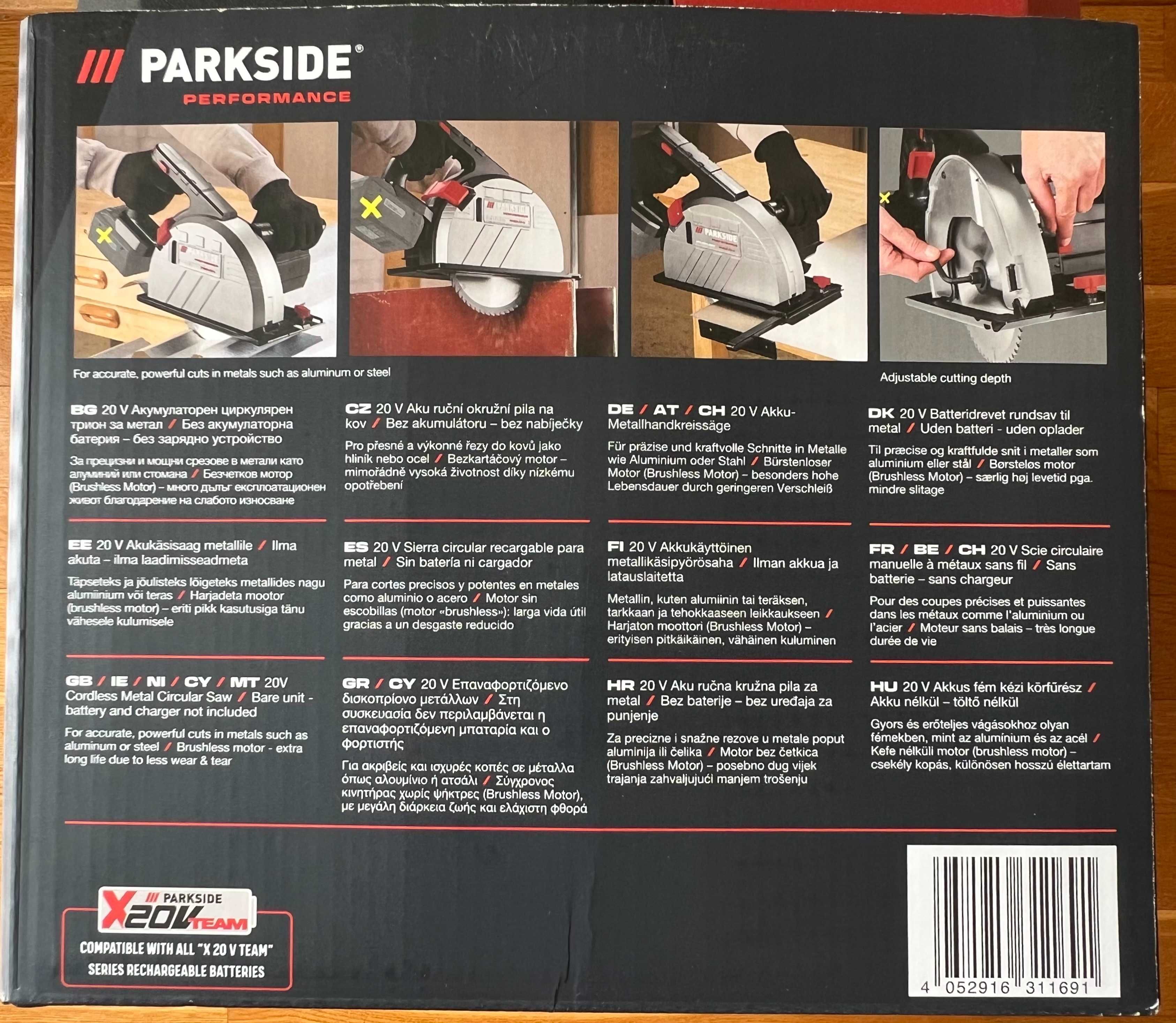 Aku piła tarczowa Parkside PERFORMANCE do cięcia metalu 20V PPMSA A1