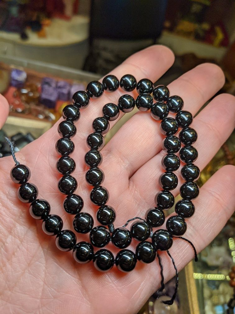 Турмалин черный натуральный 100% шерл бусина ожерелье