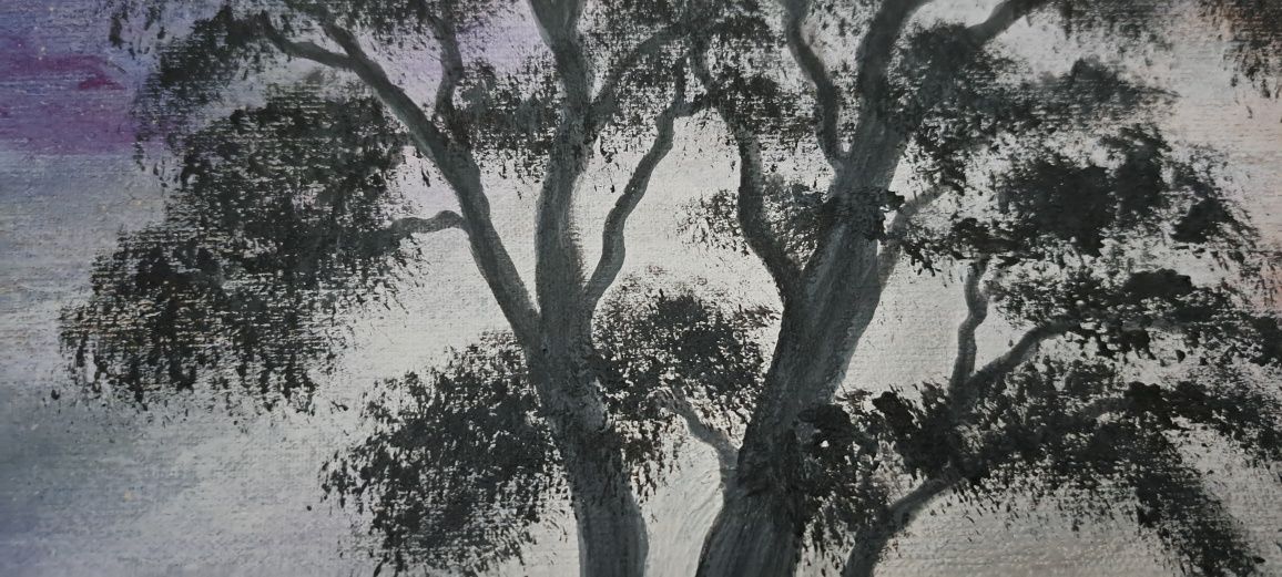 Obraz ręcznie malowany abstrakcja splecione drzewa, miłość 60x40