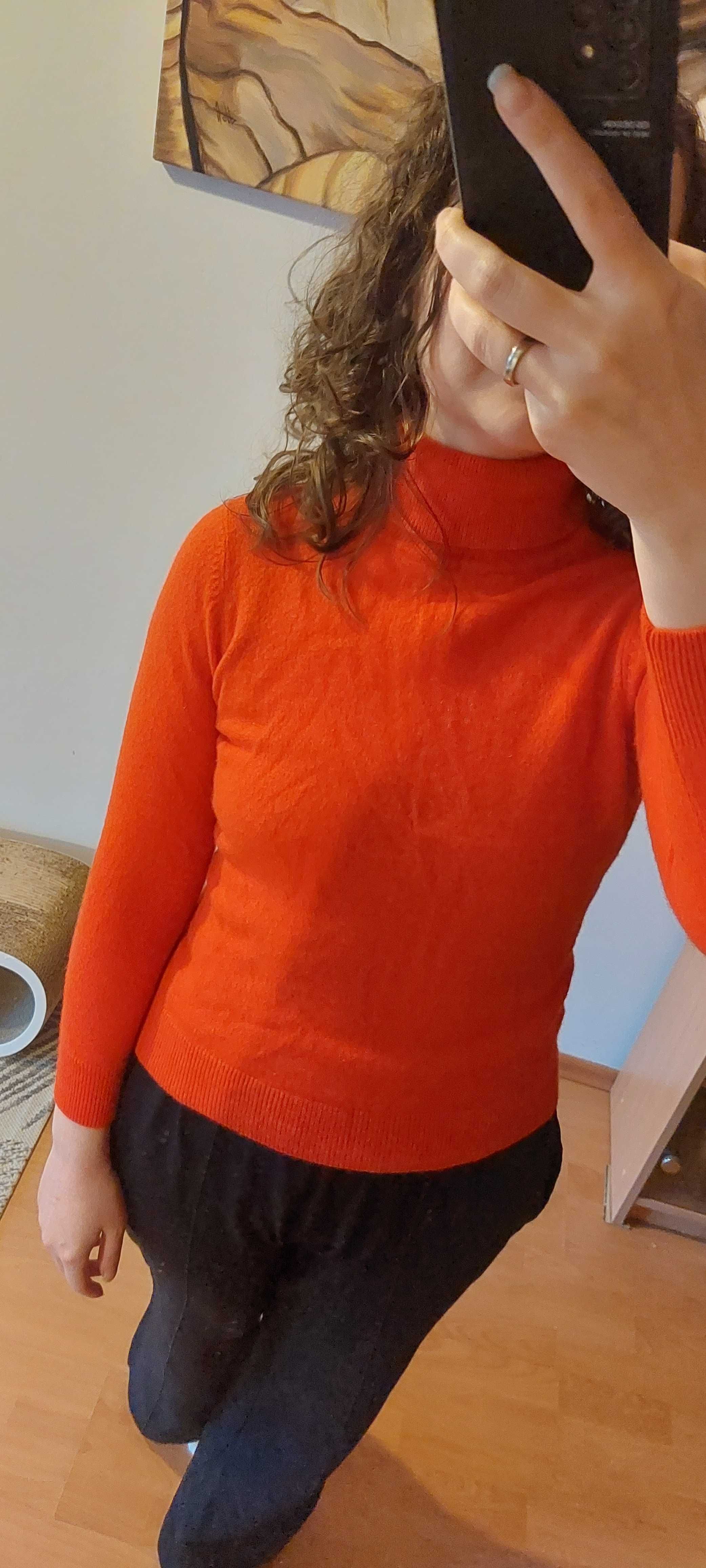 Czerwony sweter golf kaszmir 100% M&S XS