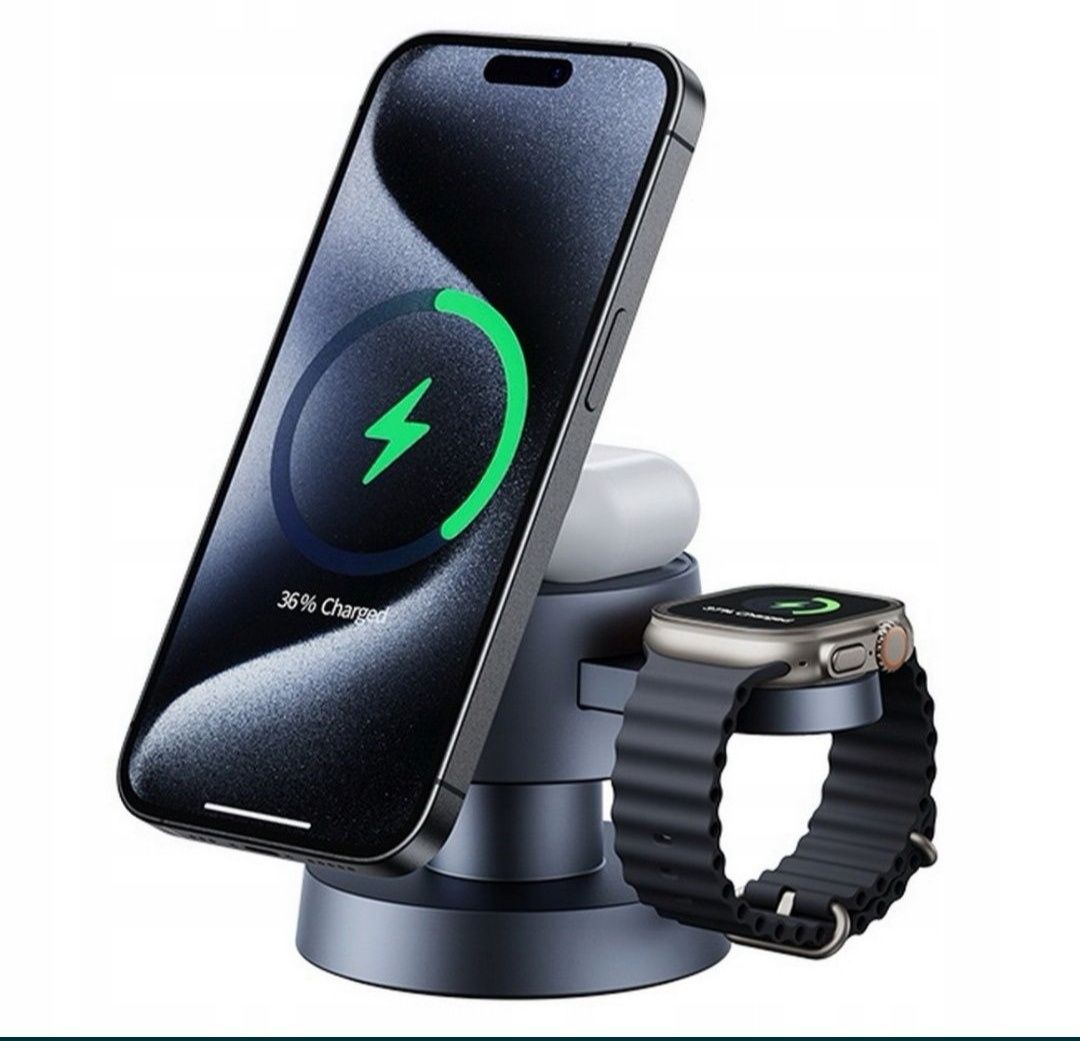 Stacja ładowania 3w1 MagSafe 15W – iPhone, Apple Watch, AirPods + lamp