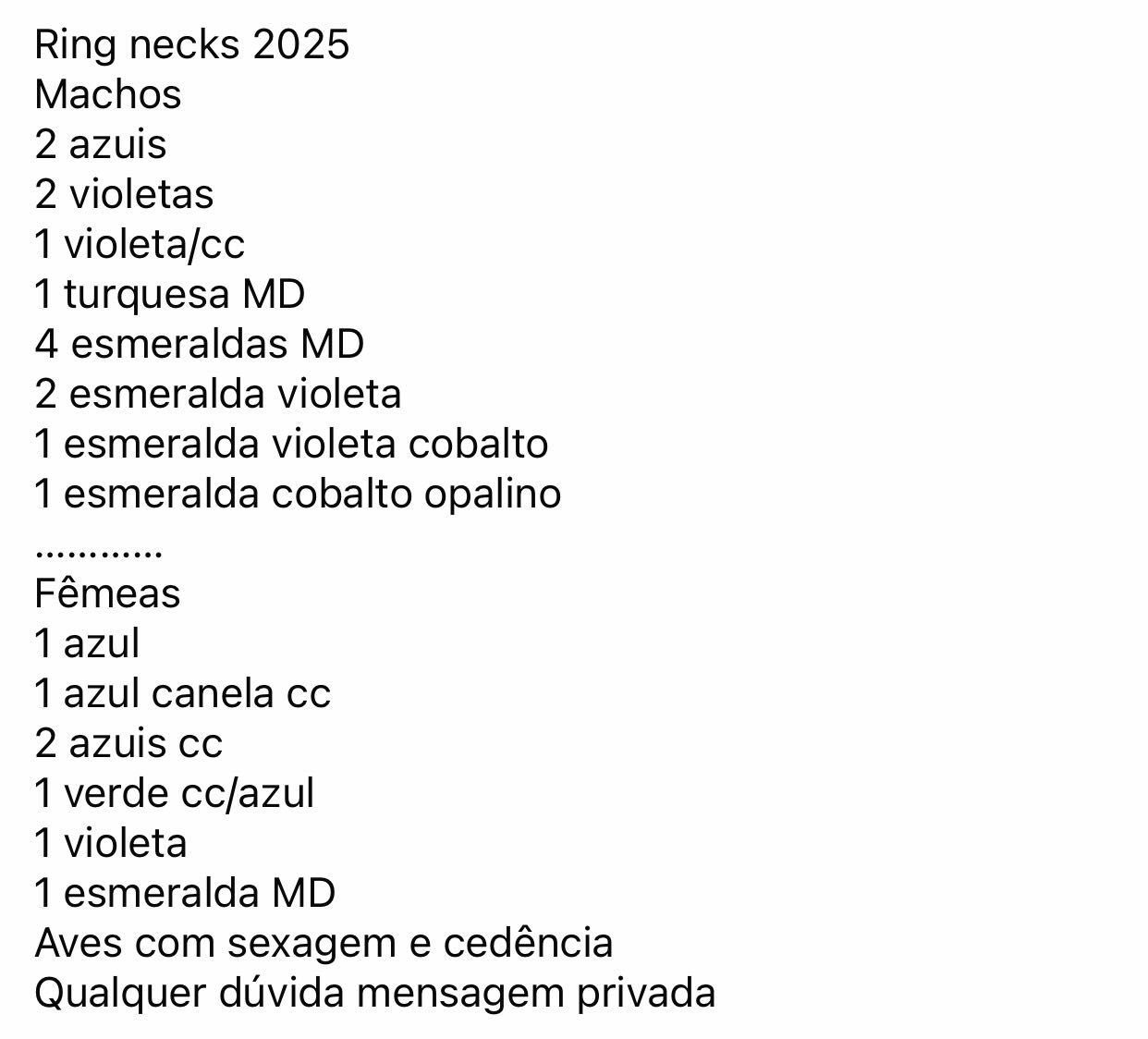 Ring necks de 2025 várias mutações
