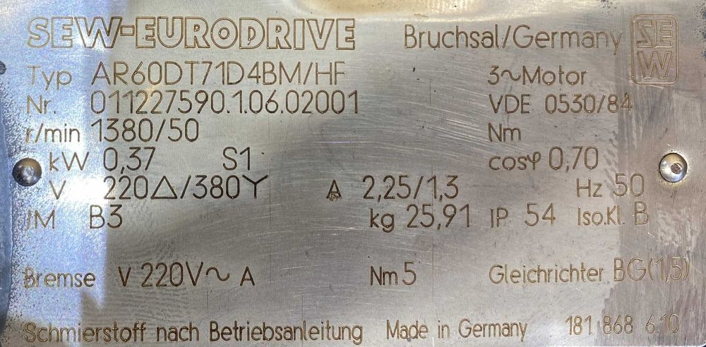 motoreduktor / przekładnia 0,37kW 50obr. 3fazowy HAMULEC SEW