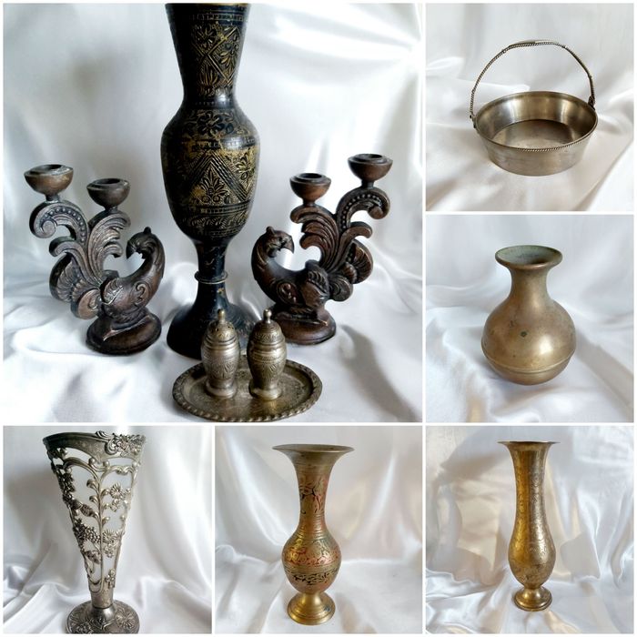 Ваза латунная ложки мельхиор вилки мнц