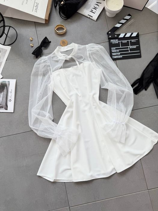 Сукня жіноча із прозорими рукавами чорна та біла