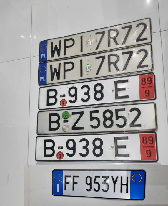 Zestaw 6 tablic rejestracyjnych PL DE  I Berlin Włochy Polska