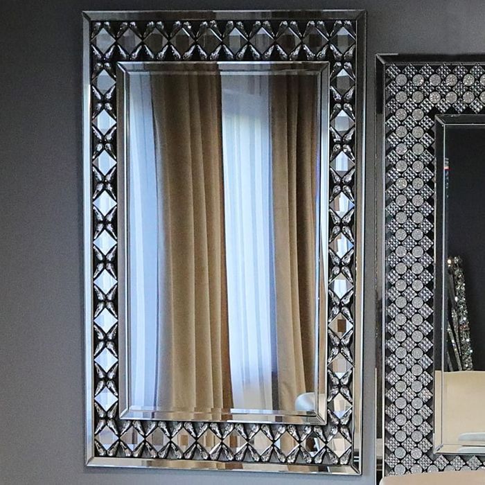Srebrne lustro glamour prostokątne 77,3x121,7 cm M-0543