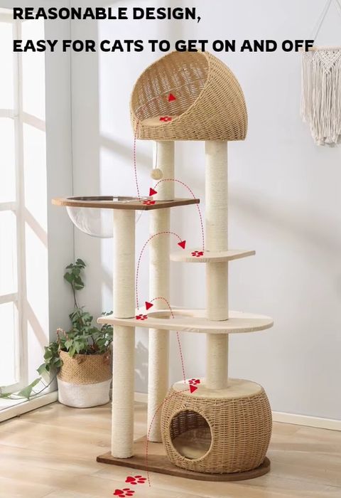 Drewniany Drapak dla Kota Miaura Natura Pleciony 88x40x150cm Kremowy