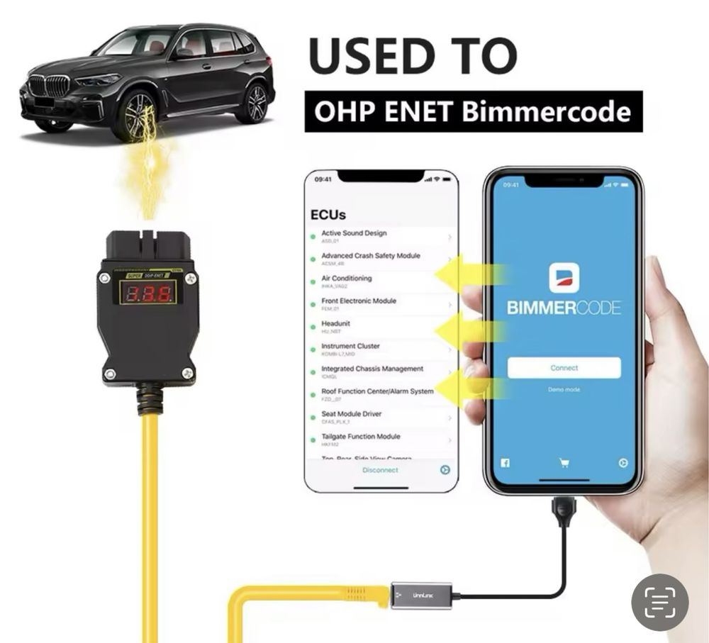 Шнур GODIAG GT109 DOIP ENET (с дисплеем напряжения) BMW MB VW Audi