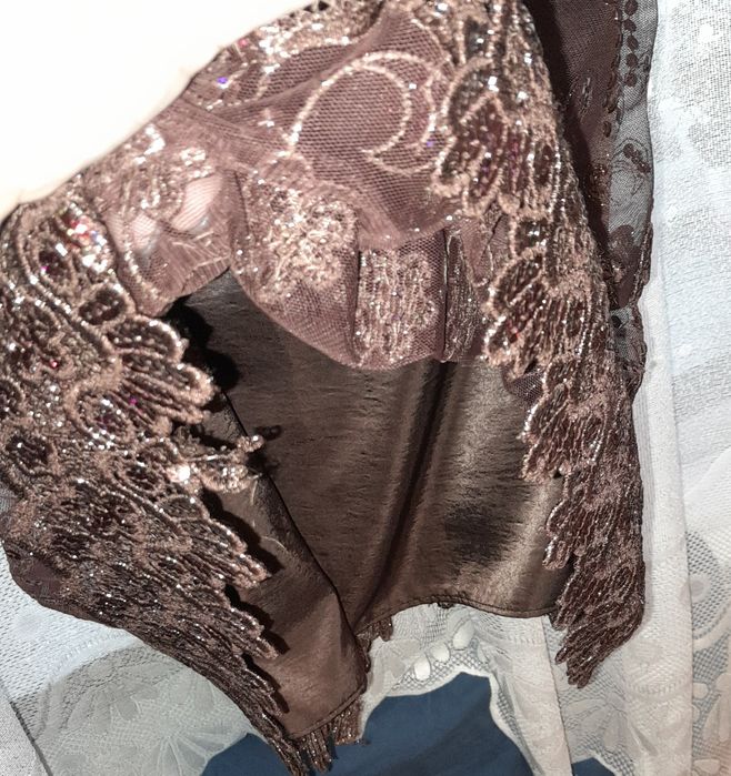 Sukienka elegancka 46  J.Albinska Cekiny haft podszewka brąz