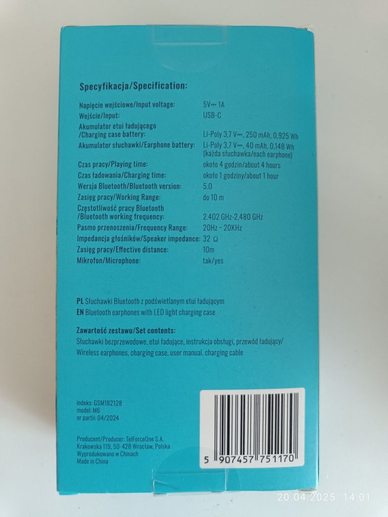 Forever M6 nowe sluchawki bezprzewodowe Bluetooth z etui ladujacym