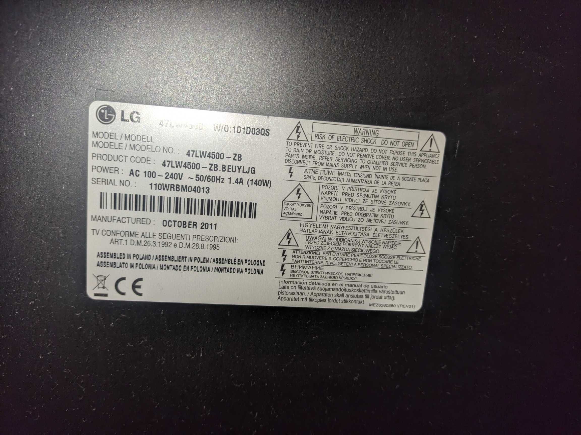 Telewizor LG 47 cali Full HD + Dekoder DVB-T2 HEVC Ariva T30