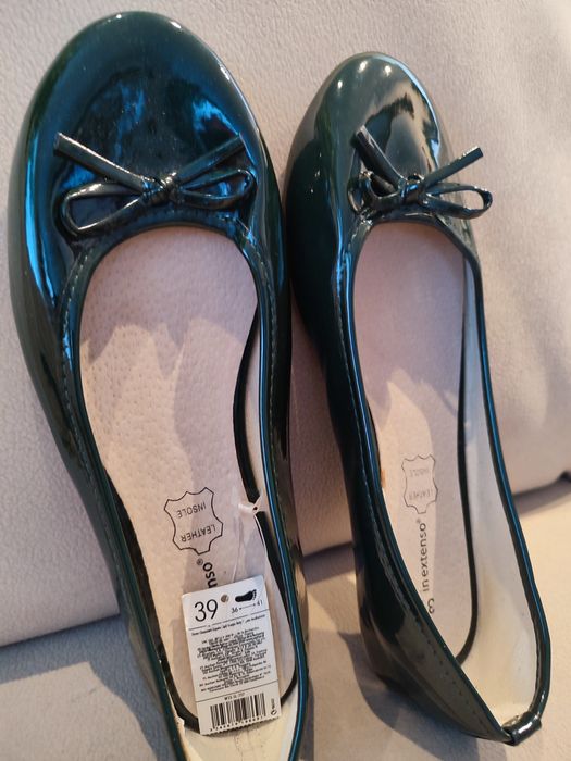 Nowe zielone baleriny, czółenka 39, skórzana wkładka. Odbiór osobisty