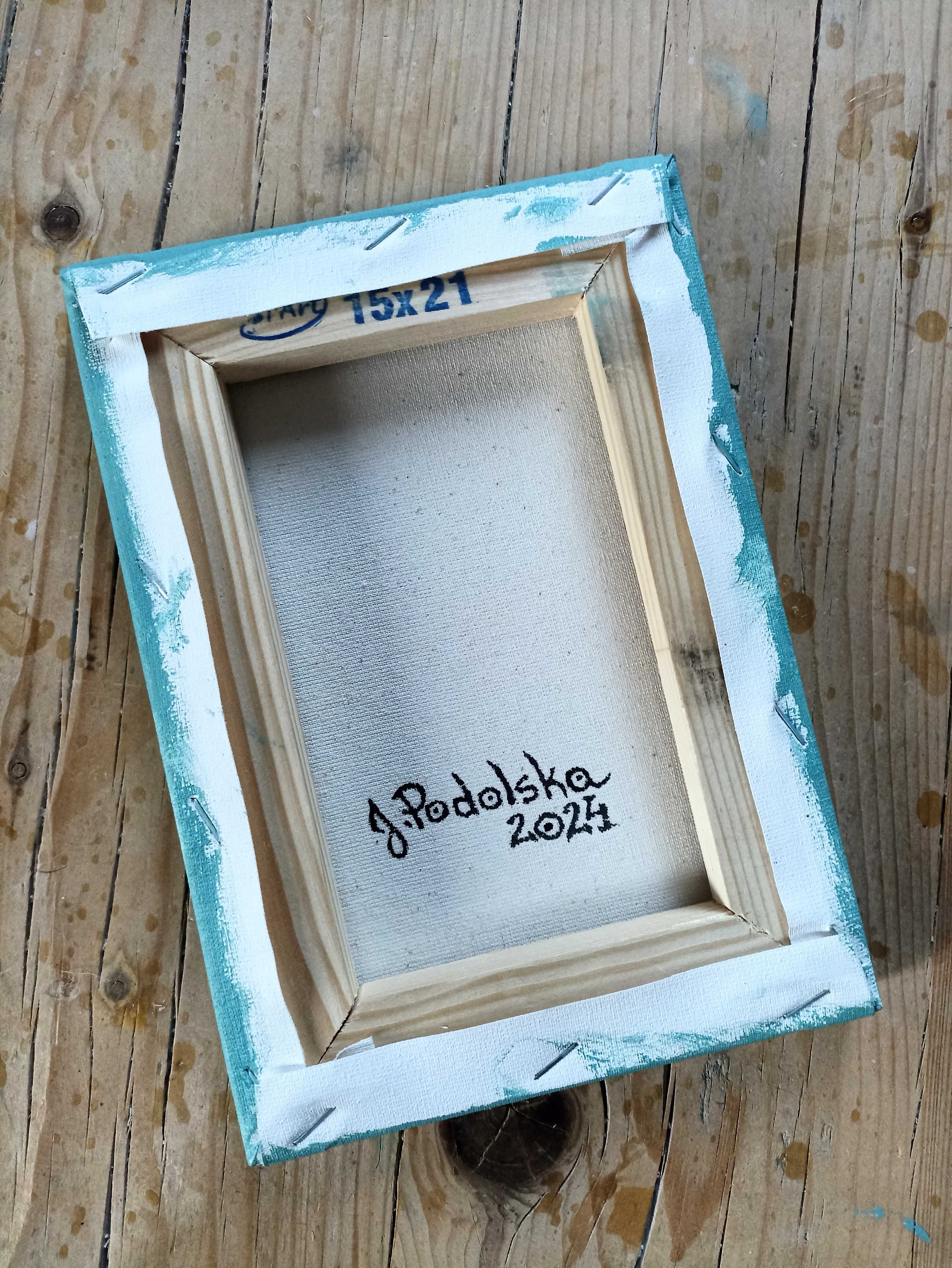Obraz na płótnie 15x21cm, rudzik, akryl, ręcznie malowany oryginał