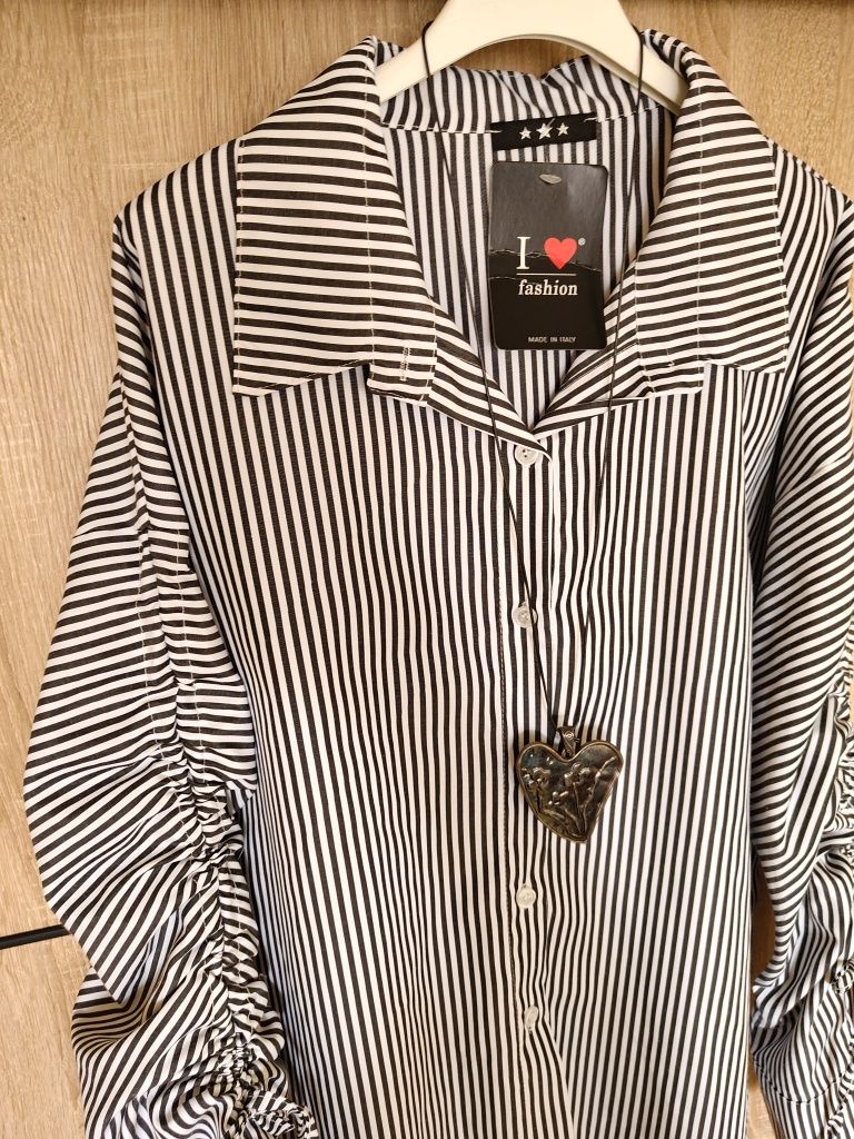Koszula guziki paski 42 44 Plus size wiązanie kołnierzyk