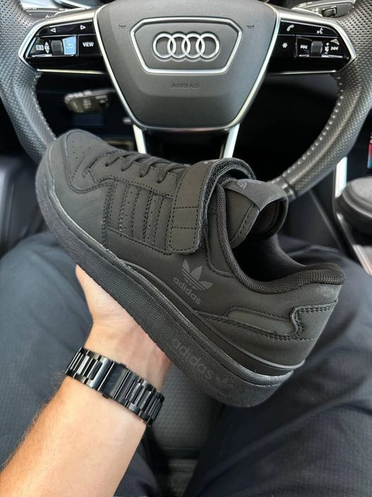 Adidas Forum low all black (натуральна матова шкіра) Нубук
