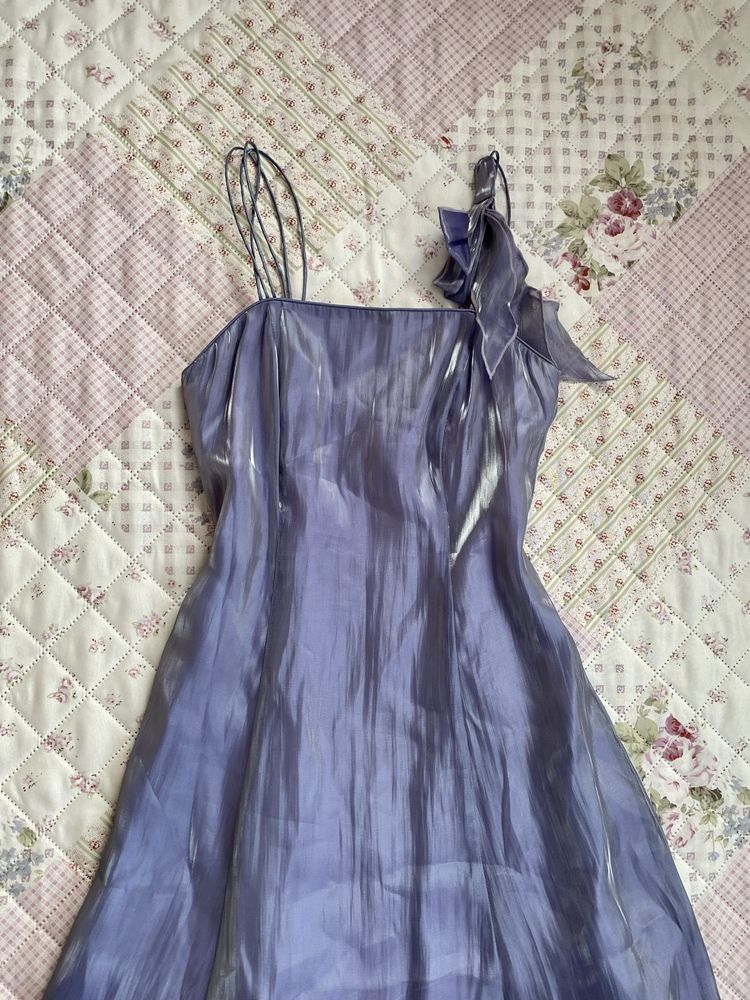 Fioletowa maxi długa balowa sukienka XS 34 fairy début studniówka mesh