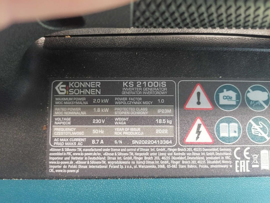 Agregat prądotwórczy Konner Sohhen KS 2100I S Uszkodzony