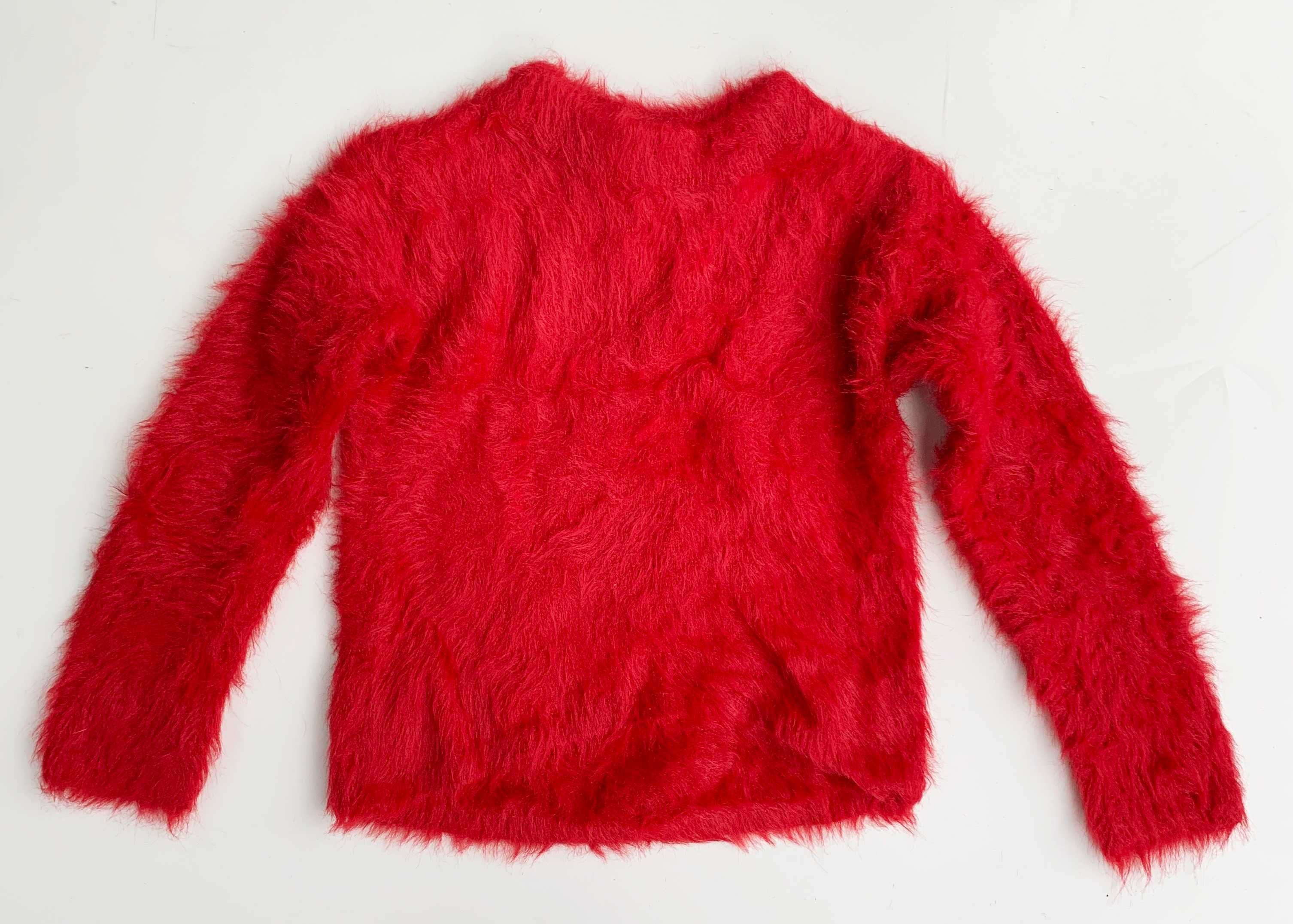 Sweter H&M Czerwony 134 140 cm 8 10 lat Włochaty Misiek