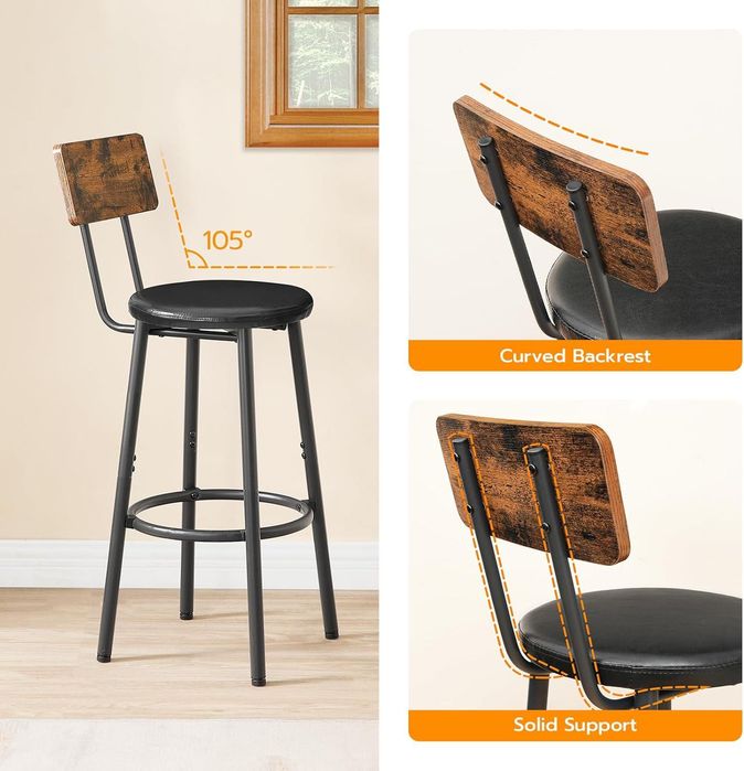 Stołek barowy z oparciem, hoker zestaw 2 sztuki