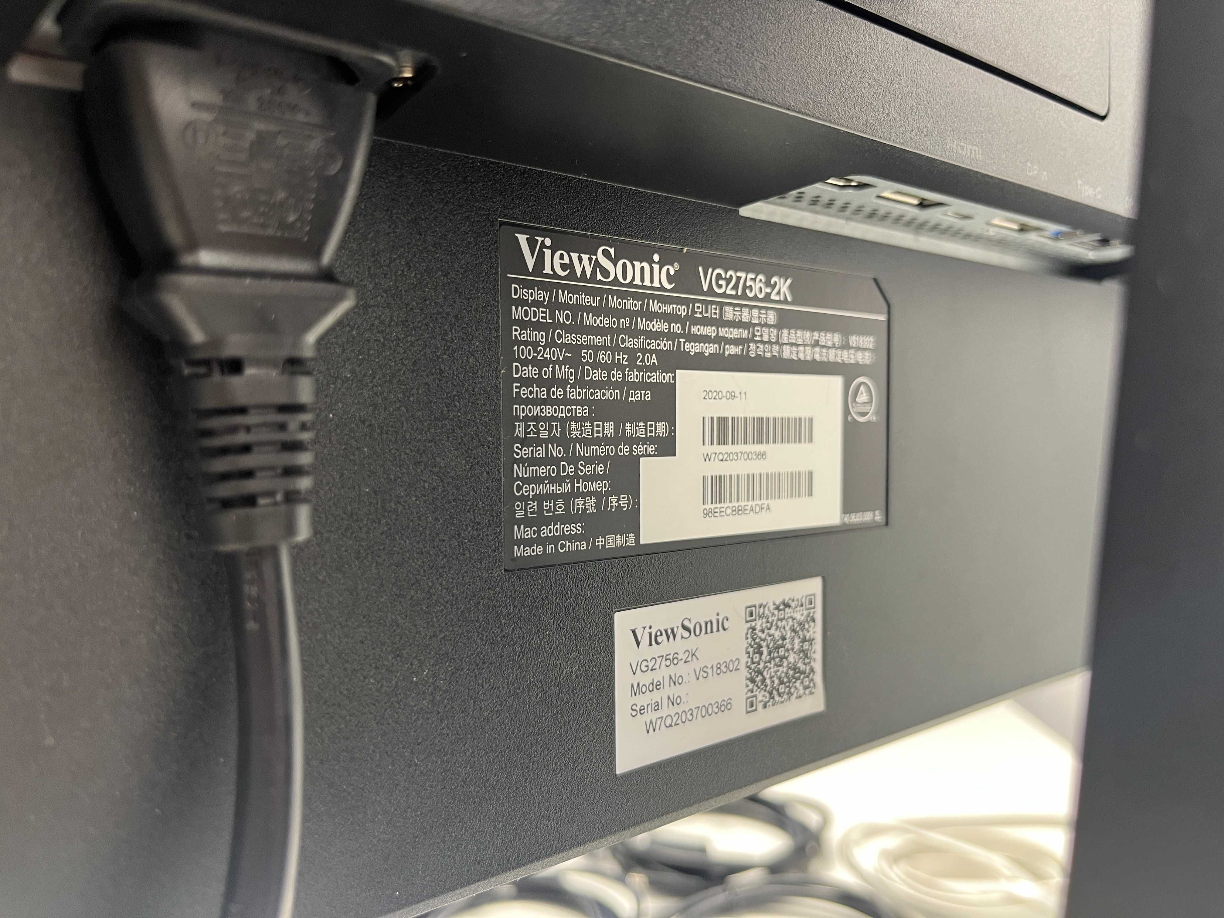 Монітор 27" ViewSonic VG2756 QHD 2560×1440 2K IPS USB-C HDMI DP RJ-45